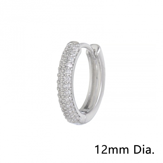 Picture of 1 Piece Eco-friendly Vacuum Plating Exquisite Simple Real Platinum Plated Brass & Cubic Zirconia Circle Ring Micro Pave Hoop Earrings For Women Coming-of-age Gift 12mm Dia.