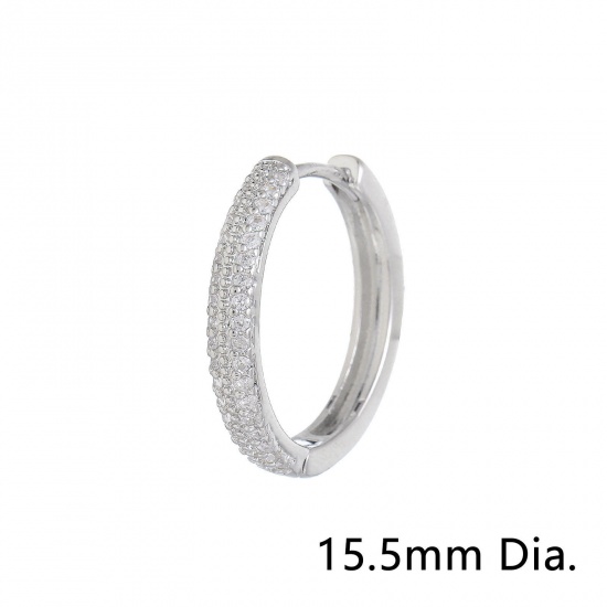 Immagine di 1 Pz Placcatura Sottovuoto Ecologica Squisito Semplice Platino Placcato Ottone & Zircone Cubico Anello Micro Spianare Orecchini Circolari Per Donne Regalo per la Maggiore Età 15.5mm Dia.