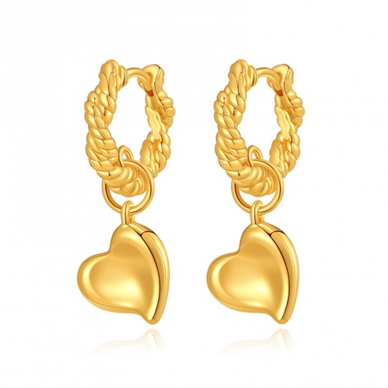 Image de 1 Paire Placage Sous Vide Écologique Sucré & Mignon Boucles d'Oreilles Élégant en Laiton Tressé Cœur Plaqué Or Véritable 18K Fête Pour Femmes 2.7cm x 1.1cm
