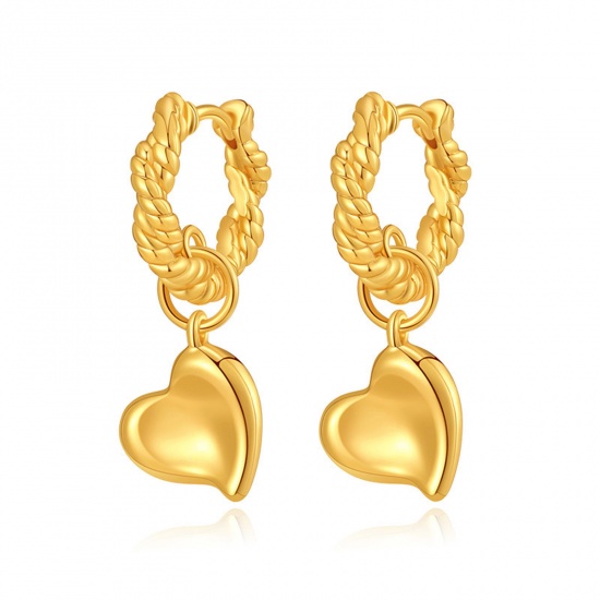 Picture of 1 Pair Eco-friendly Vacuum Plating Sweet & Cute Stylish 18K Real Gold Plated Brass Braided Heart Earrings For Women Party 2.7cm x 1.1cm