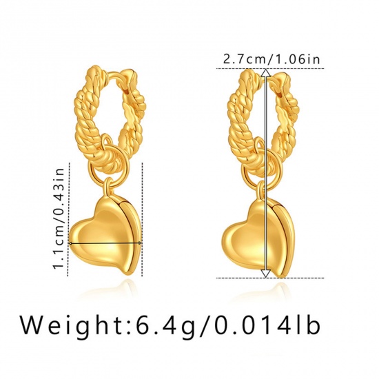 Picture of 1 Pair Eco-friendly Vacuum Plating Sweet & Cute Stylish 18K Real Gold Plated Brass Braided Heart Earrings For Women Party 2.7cm x 1.1cm