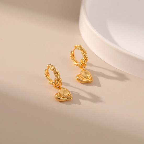 Picture of 1 Pair Eco-friendly Vacuum Plating Sweet & Cute Stylish 18K Real Gold Plated Brass Braided Heart Earrings For Women Party 2.7cm x 1.1cm