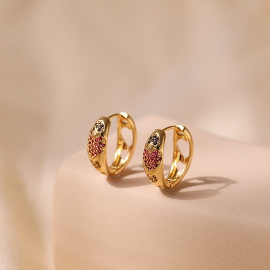 Immagine di 1 Paio Ipoallergenico Dolce & Carino Stile Ins 18K Oro riempito Ottone & Zircone Cubico Anello Cuore Orecchini Circolari Per Donne Festa 19mm Dia.