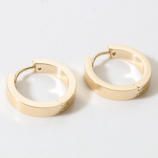 Picture of 2 PCs Eco-friendly Vacuum Plating Stylish Geometric 18K Real Gold Plated Brass Round Hoop Earrings Unisex Party 20mm x 20mm