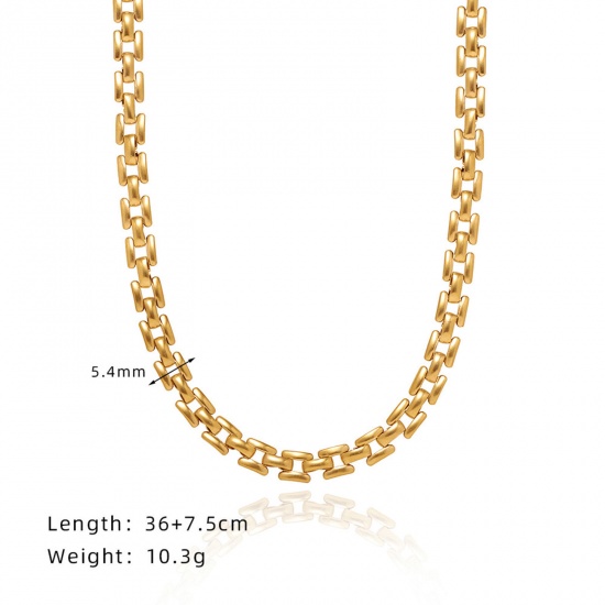Picture of 1 Piece Eco-friendly Vacuum Plating Stylish Hip-Hop 18K Real Gold Plated 304 Stainless Steel Curb Chain Choker Necklace For Women Party 36cm(14 1/8") long