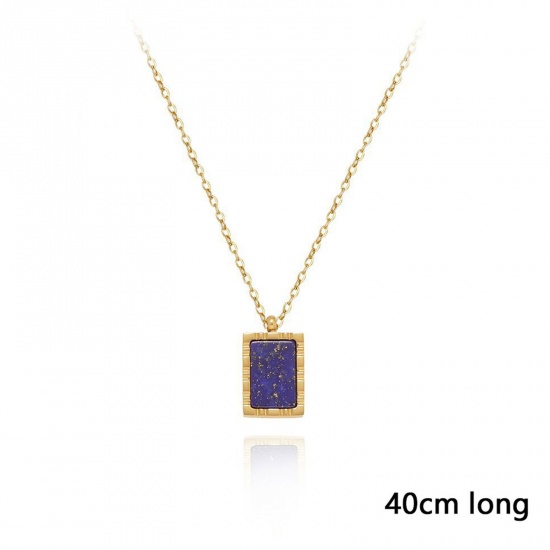 Picture of 1 Piece Eco-friendly Vacuum Plating Stylish Retro 18K Real Gold Plated 304 Stainless Steel Link Cable Chain Rectangle Pendant Necklace For Women Party 40cm(15 6/8") long