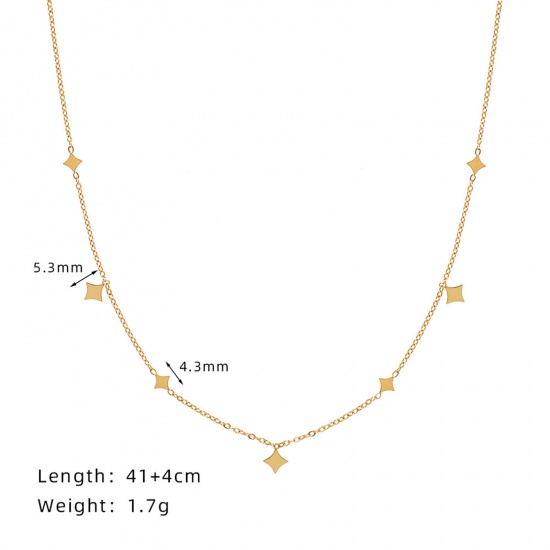 Picture of 1 Piece Eco-friendly Vacuum Plating Stylish Retro 18K Real Gold Plated 304 Stainless Steel Link Cable Chain Tassel Star Pendant Necklace For Women Party 41cm(16 1/8") long