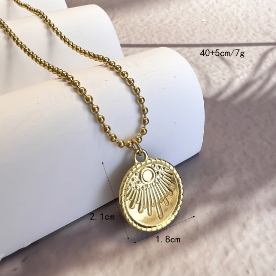 Picture of 1 Piece Eco-friendly Stylish Retro 18K Gold Color 304 Stainless Steel Ball Chain Coin Sun Pendant Necklace Unisex Party 40cm(15 6/8") long