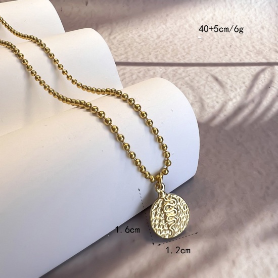 Picture of 1 Piece Eco-friendly Stylish Hammered 18K Gold Color 304 Stainless Steel Ball Chain Coin Snake Pendant Necklace Unisex Party 40cm(15 6/8") long