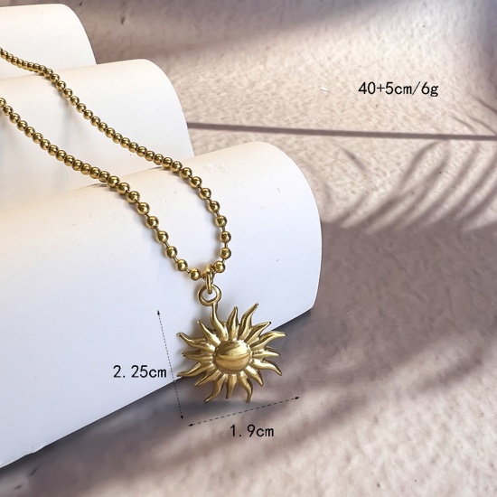 Picture of 1 Piece Eco-friendly Stylish Retro 18K Gold Color 304 Stainless Steel Ball Chain Sun Pendant Necklace Unisex Party 40cm(15 6/8") long