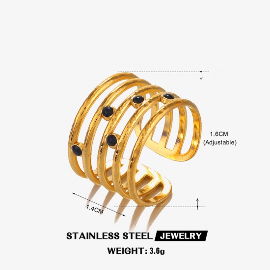 Picture of 1 Piece Eco-friendly Vacuum Plating Exquisite Ins Style 18K Gold Color 304 Stainless Steel Open Adjustable Streak Rings For Women Party 16mm(US size 5.25)