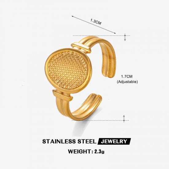 Picture of 1 Piece Eco-friendly Vacuum Plating Exquisite Ins Style 18K Gold Color 304 Stainless Steel Open Adjustable Oval Rings For Women Party 17mm(US Size 6.5)