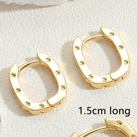 Picture of 1 Pair Eco-friendly Vacuum Plating Stylish Geometric 14K Real Gold Plated Copper & Cubic Zirconia Rectangle Hoop Earrings For Women Party 1.5cm