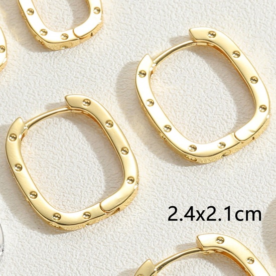 Picture of 1 Pair Eco-friendly Vacuum Plating Stylish Geometric 14K Real Gold Plated Copper & Cubic Zirconia Rectangle Hoop Earrings For Women Party 2.4cm x 2.1cm