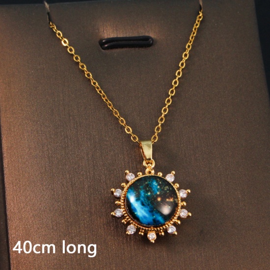 Bild von 1 Strang Umweltfreundlich Einfach und lässig Galaxis 18K Gold plattiert 304 Edelstahl und Messing Gliederkette Kette Sonne Anhänger Halskette Für Frauen Party 40cm lang