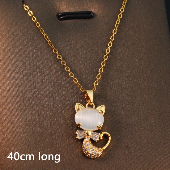 Bild von 1 Strang Umweltfreundlich Einfach und lässig Stilvoll 18K Gold plattiert 304 Edelstahl und Messing Gliederkette Kette Katze Anhänger Halskette Für Frauen Party 40cm lang