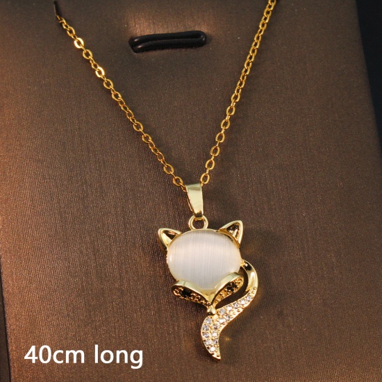 Bild von 1 Strang Umweltfreundlich Einfach und lässig Stilvoll 18K Gold plattiert 304 Edelstahl und Messing Gliederkette Kette Fuchs Anhänger Halskette Für Frauen Party 40cm lang