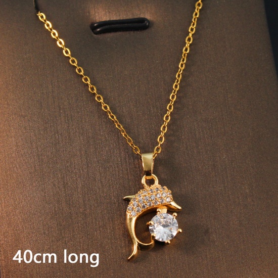 Bild von 1 Strang Umweltfreundlich Einfach und lässig Stilvoll 18K Gold plattiert 304 Edelstahl und Messing Gliederkette Kette Delfine Anhänger Halskette Für Frauen Party 40cm lang