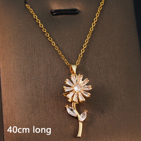 Bild von 1 Strang Umweltfreundlich Einfach und lässig Stilvoll 18K Gold plattiert 304 Edelstahl und Messing Gliederkette Kette Blumen Umdrehbar Anhänger Halskette Für Frauen Party 40cm lang