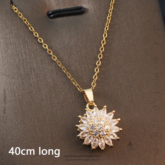 Bild von 1 Strang Umweltfreundlich Einfach und lässig Stilvoll 18K Gold plattiert 304 Edelstahl und Messing Gliederkette Kette Blumen Umdrehbar Anhänger Halskette Für Frauen Party 40cm lang