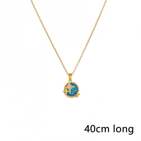 Bild von 1 Strang Vakuumbeschichtung Einfach und lässig Galaxis 18K Gold plattiert 304 Edelstahl und Messing Gliederkette Kette Planet Stern Anhänger Halskette Für Frauen Party 40cm lang