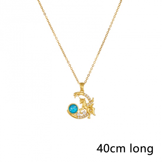 Bild von 1 Strang Vakuumbeschichtung Einfach und lässig Galaxis 18K Gold plattiert 304 Edelstahl und Messing Gliederkette Kette Halbmond Pferd Anhänger Halskette Für Frauen Party 40cm lang