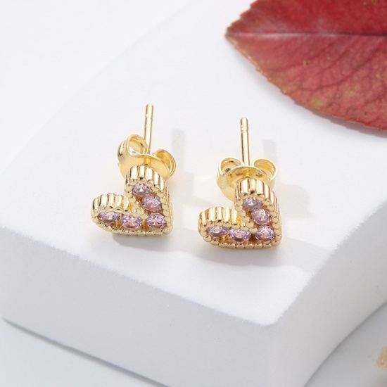 Immagine di 1 Paio Placcatura Sottovuoto Ecologica Dolce & Carino San Valentino Placcato Oro 18K Rosa Ottone & Zircone Cubico Cuore Micro Spianare Orecchini a Perno Per Donne San Valentino 8mm x 7mm