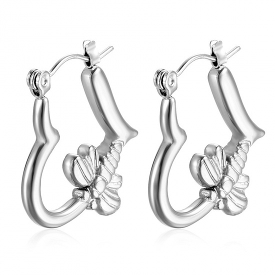 Picture of Hypoallergenic Stylish Insect Silver Tone 304 Stainless Steel Heart Bee Hoop Earrings For Women Party 2.3cm x 2.1cm