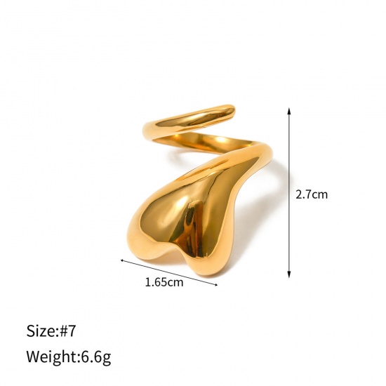 Picture of 1 Piece Eco-friendly Vacuum Plating Stylish Ins Style 18K Real Gold Plated 304 Stainless Steel Open Heart Rings For Women Party 17mm(US Size 6.5)