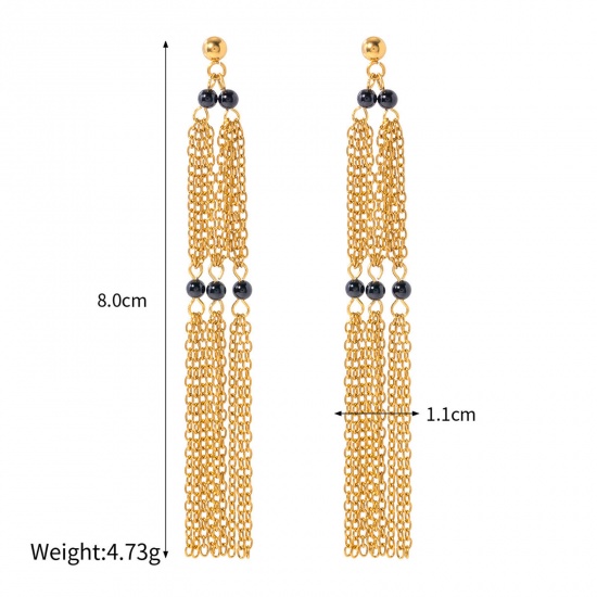 Picture of 1 Pair Vacuum Plating Stylish Ins Style 18K Real Gold Plated 304 Stainless Steel Tassel Earrings For Women Party 8cm