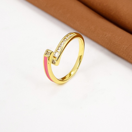 Immagine di 1 Pz Ecologico Elegante Retrò 18K Oro riempito Rosso Prugna Ottone & Zircone Cubico Aperto Regolabile Smalto Anello Per Donne Festa 17mm (taglia di US: 6.5)