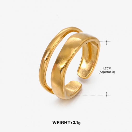 Picture of 1 Piece Vacuum Plating Stylish Ins Style 18K Gold Plated 304 Stainless Steel Open Geometric Rings For Women Party 17mm(US Size 6.5)