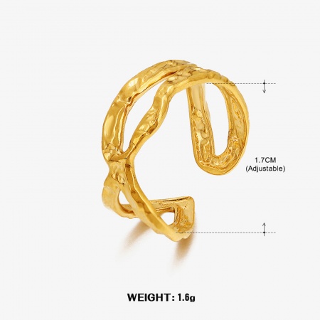 Imagen de Mujeres Regalo Geométrico Abierto Anillos Al Por Mayor, Chapado en Oro de 18K 304 Acero Inoxidable, Enchapado al Vacío Estilo Ins Elegante Suministro de Joyería, 17mm (US size 6.5), 1 Unidad