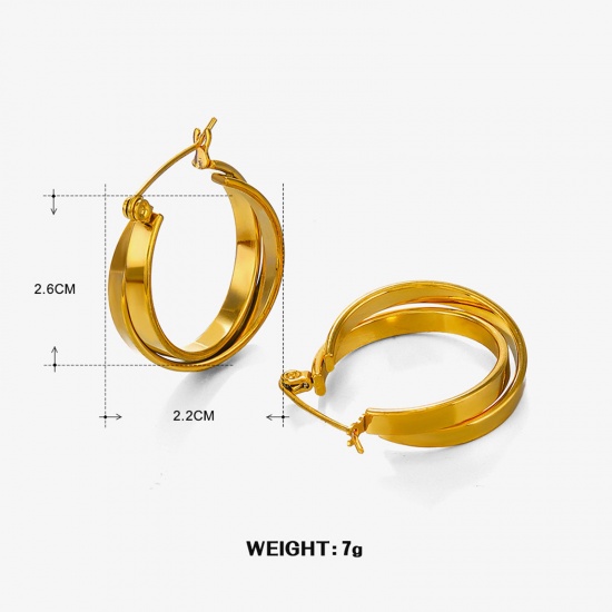 Picture of 1 Pair Hypoallergenic Stylish Ins Style 18K Gold Color 304 Stainless Steel Circle Ring Hoop Earrings For Women Party 2.6cm x 2.2cm