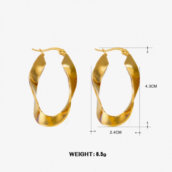 Picture of 1 Pair Vacuum Plating Stylish Ins Style 18K Gold Color 304 Stainless Steel Twist Circle Ring Hoop Earrings For Women Party 4.3cm x 2.4cm