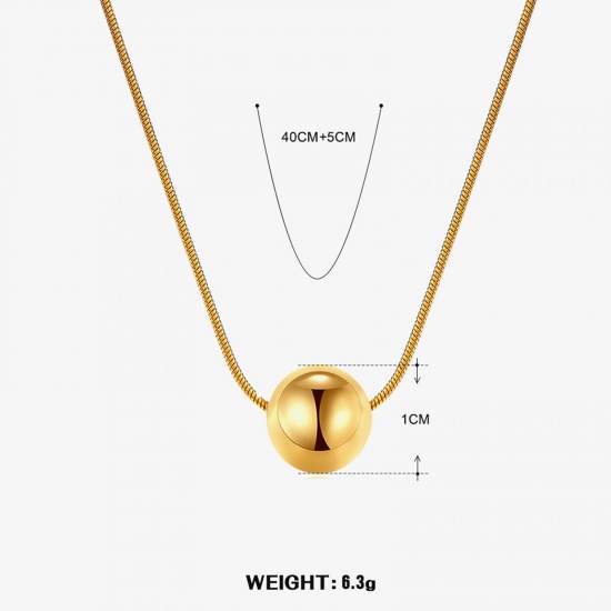 Picture of 1 Piece Eco-friendly Vacuum Plating Simple & Casual Ins Style 18K Gold Color 304 Stainless Steel Curb Chain Ball Pendant Necklace Unisex Graduation 40cm(15 6/8") long