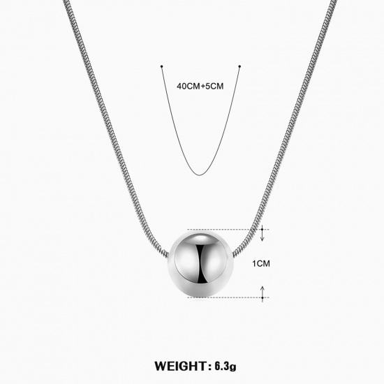 Picture of 1 Piece Eco-friendly Vacuum Plating Simple & Casual Ins Style Silver Tone 304 Stainless Steel Curb Chain Ball Pendant Necklace Unisex Graduation 40cm(15 6/8") long