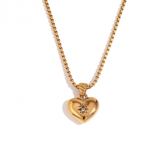 Picture of 1 Piece Eco-friendly Vacuum Plating Retro Valentine's Day 18K Real Gold Plated 316 Stainless Steel Curb Link Chain Heart Star Pendant Necklace For Women Valentine's Day 40cm(15 6/8") long