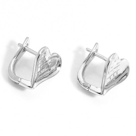 Immagine di 2 Pz Placcatura Sottovuoto Ecologica Semplice & Casual San Valentino Platino Placcato Ottone Cuore Ingraticciato Orecchini Circolari Per Donne Festa 12.5mm x 12mm