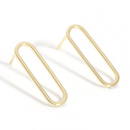 2 Pcs Placage Sous Vide Écologique À la Mode Boucles d'Oreilles Puces Géométrique en Laiton Ovale Couleur Or 18K Fête Pour Femmes 20mm x 6mm