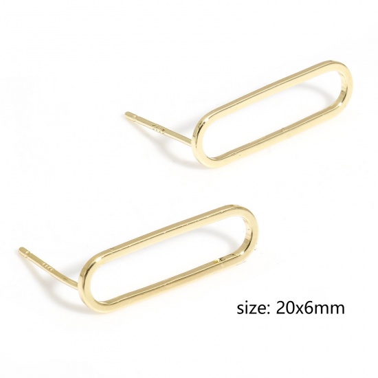 Picture of 2 PCs Eco-friendly Vacuum Plating Stylish Geometric 18K Gold Color Copper Oval Ear Post Stud Earrings For Women Party 20mm x 6mm