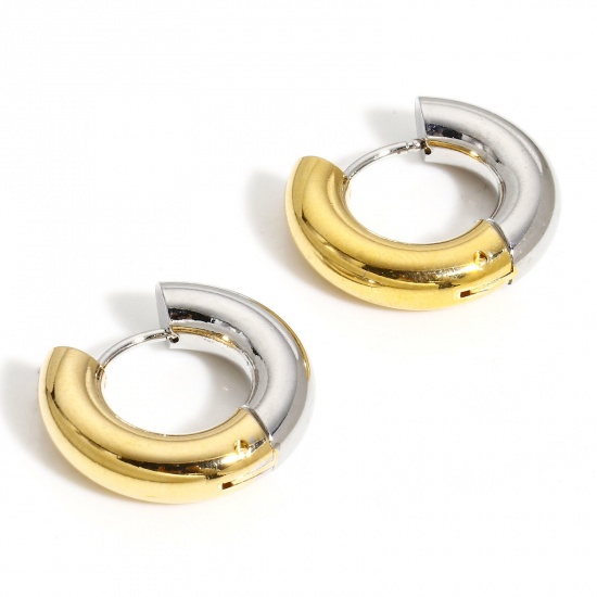 Picture of 2 PCs Eco-friendly Vacuum Plating Stylish Stylish 18K Real Gold Plated & Real Platinum Plated Brass Circle Ring Hoop Earrings For Women Party 20mm x 19mm