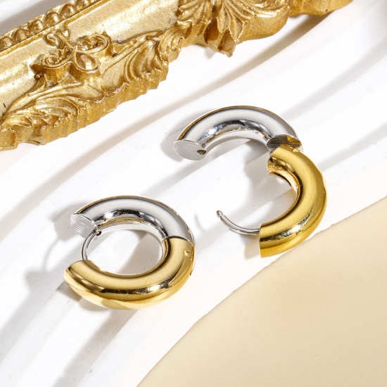 Immagine di 2 Pz Placcatura Sottovuoto Ecologica Elegante Elegante Placcato in Vero Oro 18K & Placcato in Vero Platino Ottone Anello Orecchini Circolari Per Donne Festa 20mm x 19mm