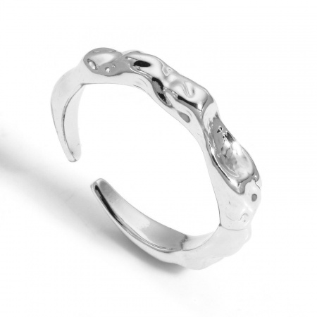 Immagine di Unisex Regalo Aperto Regolabile Anello All'Ingrosso, Vero Platino Placcato Ottone, Ecologico Martellato Semplice & Casual Fornitura di Gioielli, 16mm (taglia di US: 5.25), 1 Pz