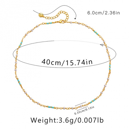 Picture of 1 Piece Eco-friendly Ethnic Style Boho Chic Bohemia 18K Real Gold Plated Copper Ball Chain Necklace For Women Graduation 40cm(15 6/8") long