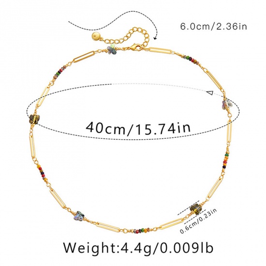 Picture of 1 Piece Eco-friendly Ethnic Style Boho Chic Bohemia 18K Real Gold Plated Brass Ball Chain Butterfly Animal Necklace For Women Graduation 40cm(15 6/8") long