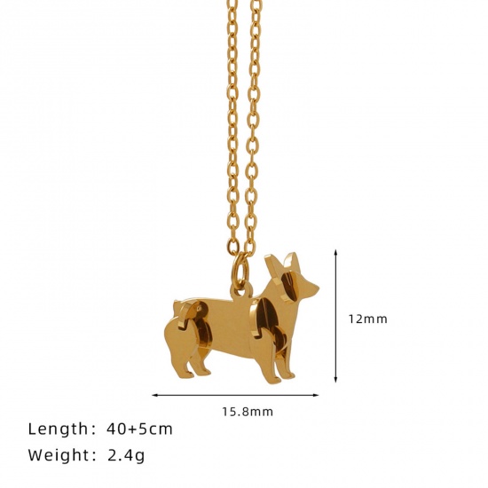 Picture of 1 Piece Eco-friendly Vacuum Plating Stylish Cute 18K Real Gold Plated 304 Stainless Steel Link Cable Chain Dog Animal Building Blocks Pendant Necklace Unisex Party 40cm(15 6/8") long