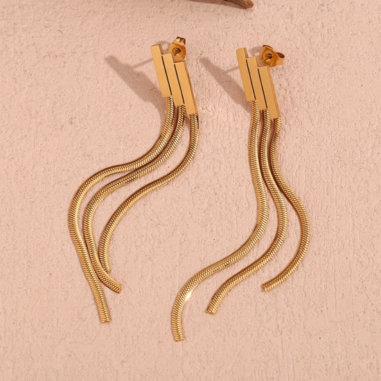 Immagine di 1 Paio Placcatura Sottovuoto Ecologica Semplice & Casual Elegante 18K Oro riempito 304 Acciaio Inossidabile Nappine Nappa Orecchini Per Donne Festa 8.2cm