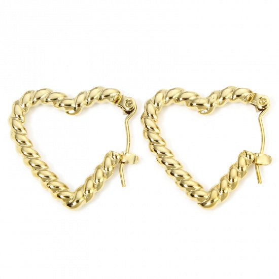 Bild von 1 Pair Vacuum Plating Simple & Casual Geometric 18K Gold Color 304 Stainless Steel Braided Heart Hoop Earrings For Women Party 23mm x 23mm