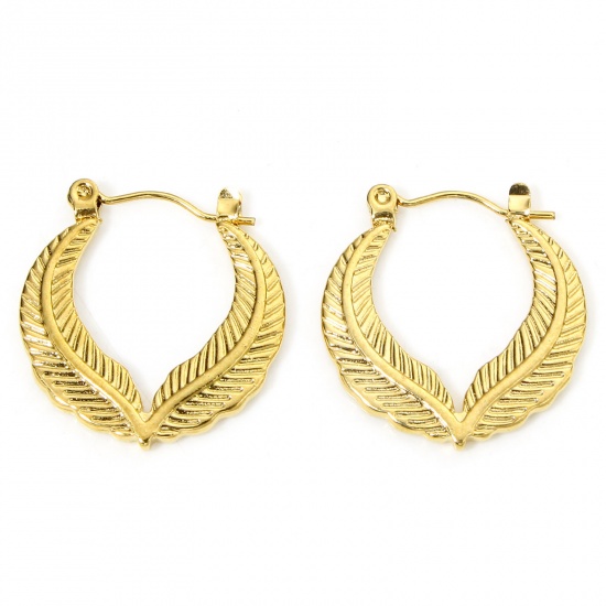 Bild von 1 Pair Vacuum Plating Simple & Casual Geometric 18K Gold Color 304 Stainless Steel Heart Leaf Hoop Earrings For Women Party 23.5mm x 22.5mm